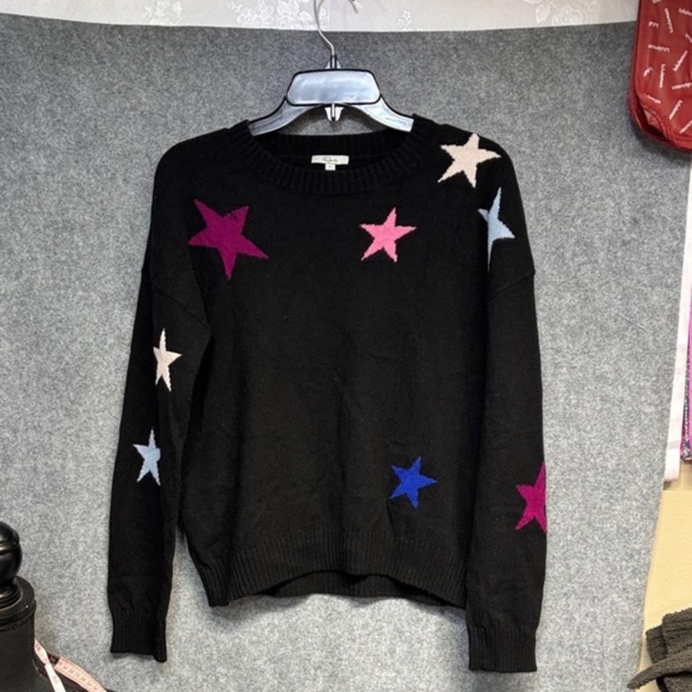 Rails Presley blk combo colored stars cashmere wool blend long sleeve sweater S